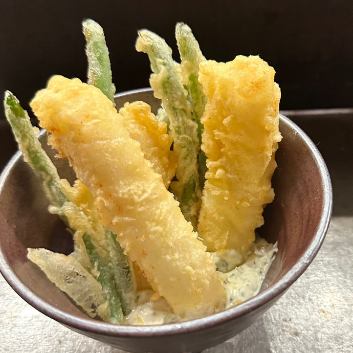 Tempura seabass and green beans